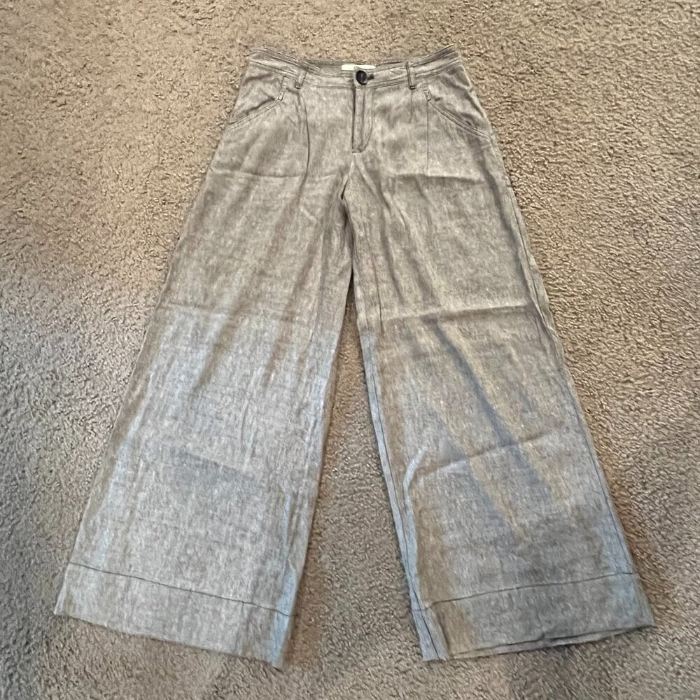ANTHROPOLOGIE ANTHRO Linen Blend Wide Leg Black & White Woven Pants -EUC Size 0